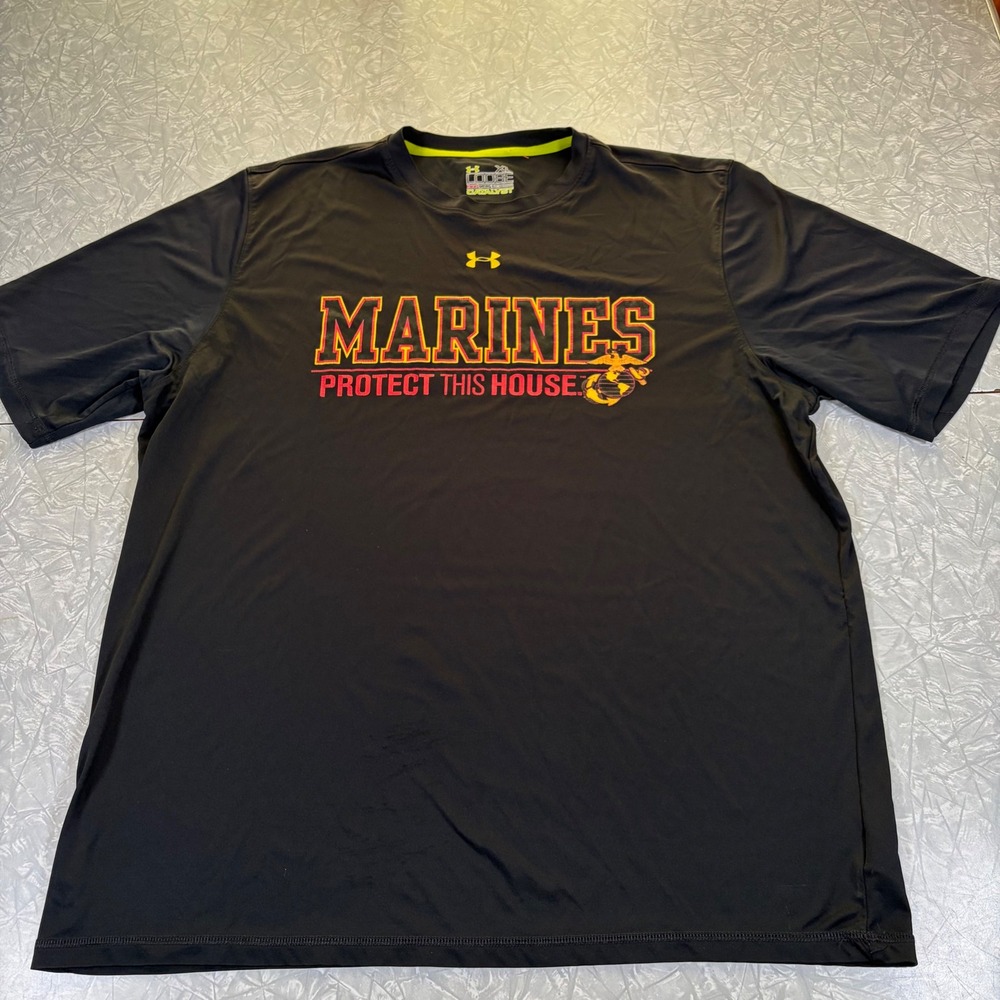 Under Armour Marines Protect This House HeatGear Catalyst Shirt Black Mens XL